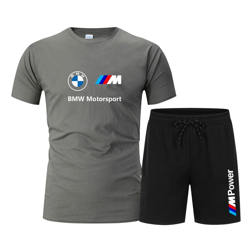 BMW Merk Logo Gedrukt Moto liefhebbers korte mouw Mode Mannen set casual turn Tees shirt + shorts Lente zomer Buiten set's