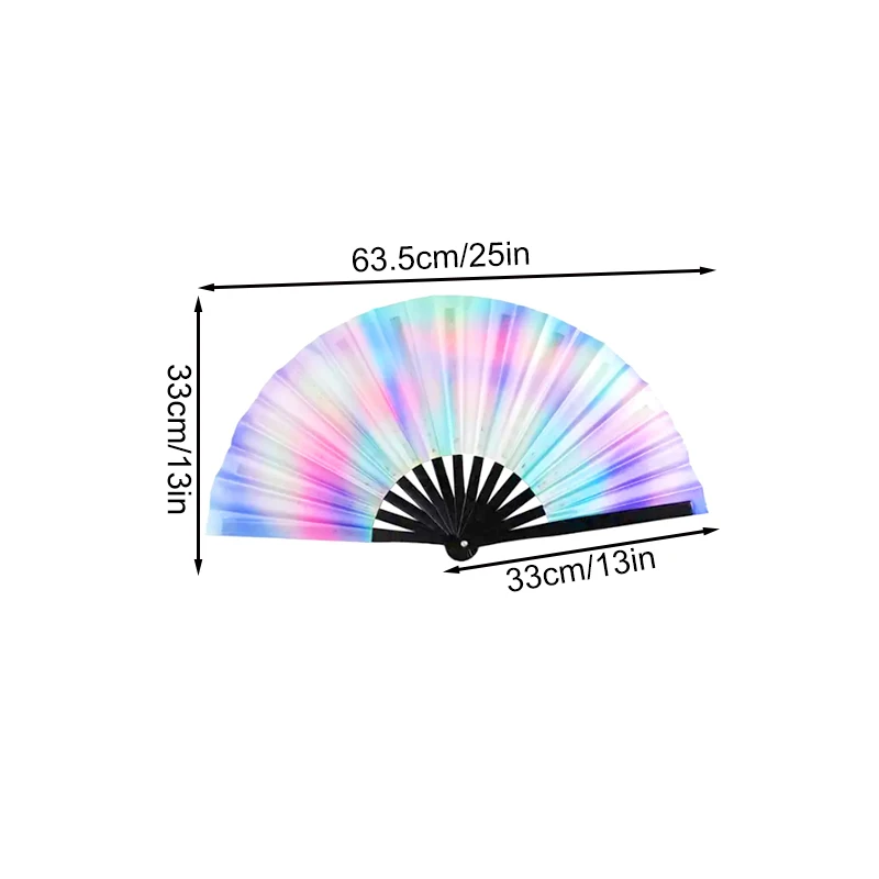 Foldable Reflective Folding Fan Colorful Dance Kung Fu Hand Fan Glow In The Dark Performance Dance Party Photography Props