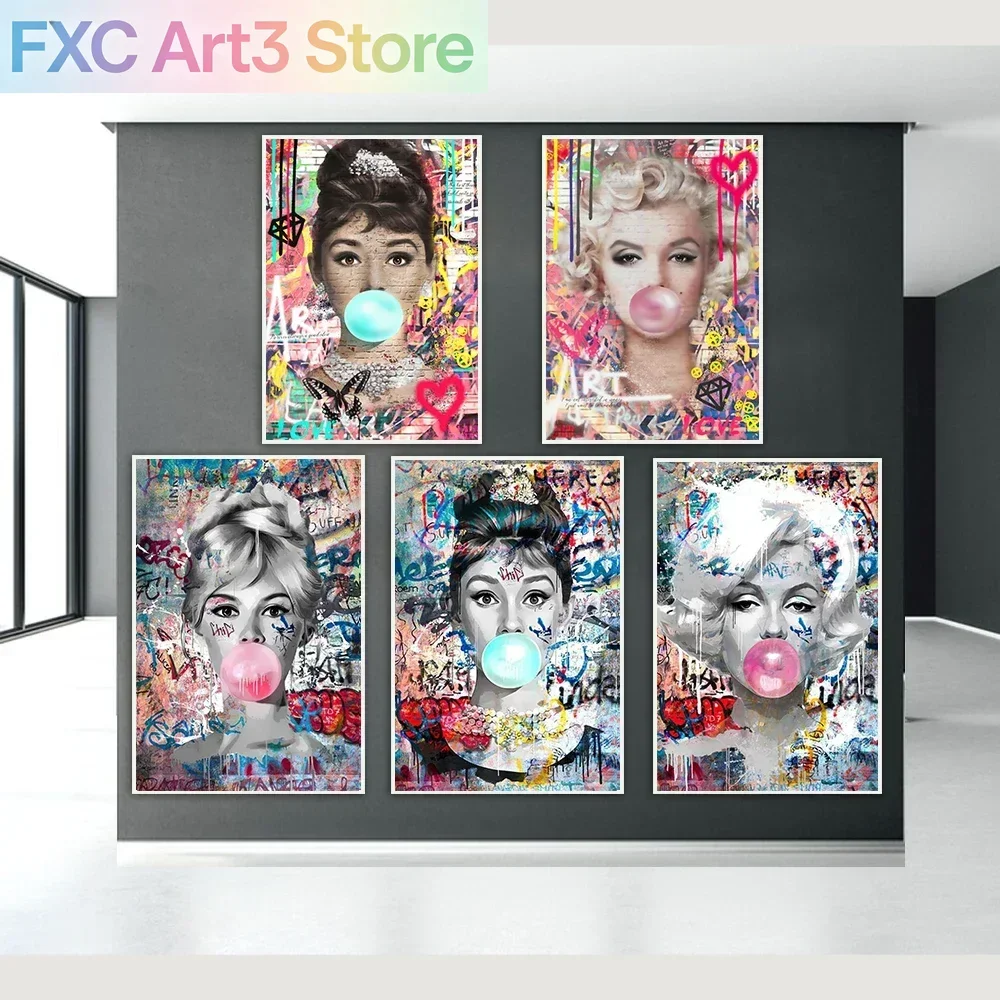 Modern Fashion Wall Art Blowing Bubbles Gumball Abstract HD Canvas Oil Painting Posters Prints Home Bedroom Living Room Decor, f