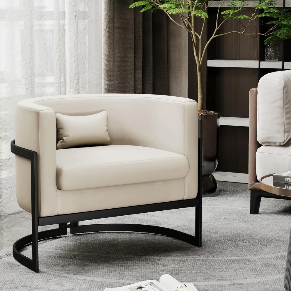 Silla tapizada moderna para sala de estar, sillas decorativas de barril, sillón de piel sintética, sillón de mediados de siglo, sofá antiarañazos, bañera