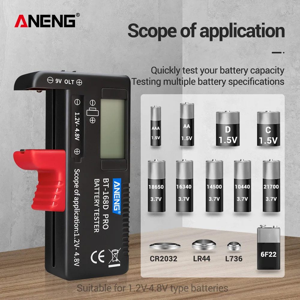 ANENG BT-168 PRO Digital Lithium Battery Capacity Tester Checkered load analyzer Display Check AAA AA Button Cell Universal test