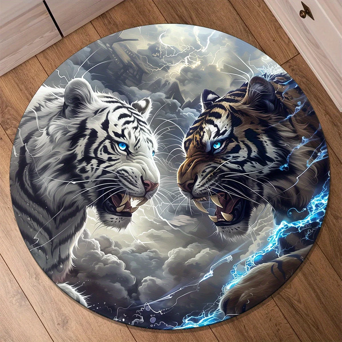 

1 шт. праздничный черно-белый круглый коврик с тигровым принтом — идеально подходит для гостиной, спальни или динажа — хрустальный бархат