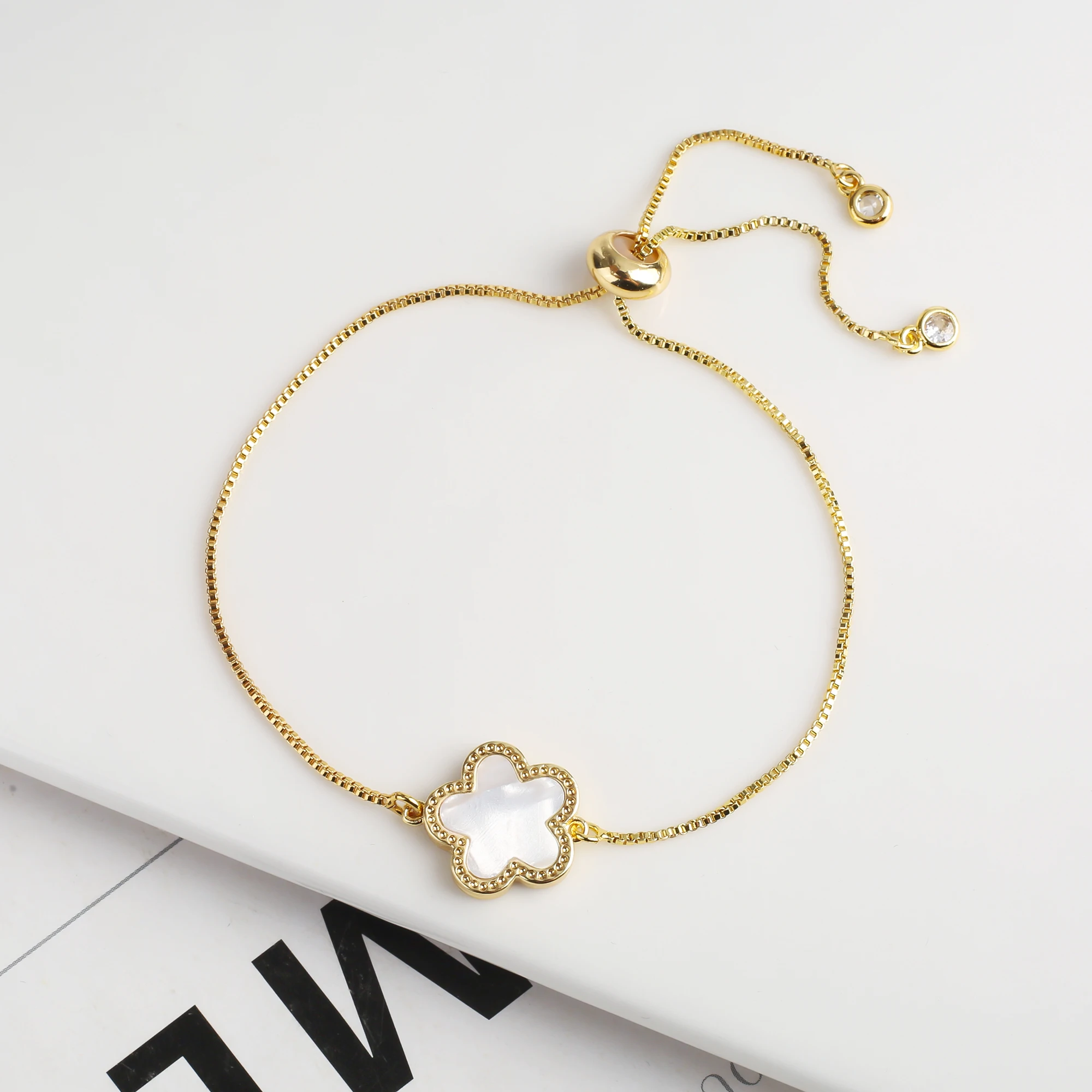 Minimalist New Design Plant Five Leaf Flower Adjustable Bracelet Creative Women's Gold Plated Jewelry Luxury Clover Gift