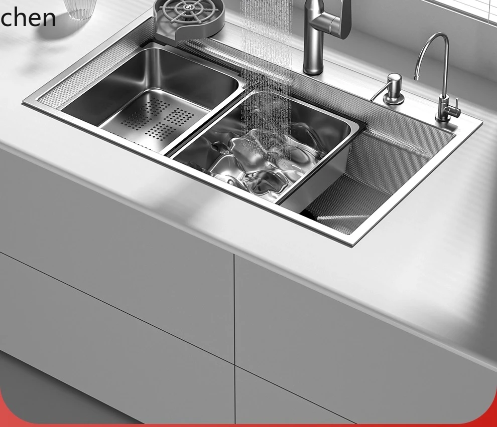 ZML Large Single Bowl Stainless Steel Embossed Household Kitchen Sink Undermount Vegetable Washing Basin