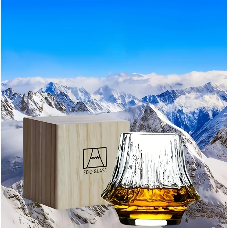 Fuji Mountain Inspired Whiskey Glass Gift Box Unique Volcanic Pattern, Suitable For Whiskey XO、Chivas Regal, Brandy, Red Wine