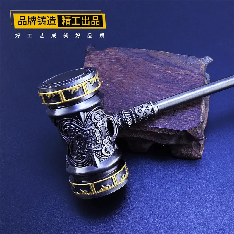 12CM Anime Peripherals Soul Game Land Ancient Cold Weapon Metal Models Haotian Hammer Replica Miniature Decoration Toys for Kids