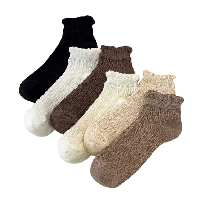 Spitze Socken Frauen Socken Herbst niedlichen japanischen flachen Mund Student Frauen Socken Low Top Kaffee Farbe Ins Trend Frühling Herbst