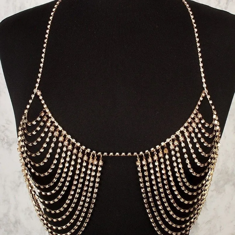

Sexy, fashionable, crystal setting, chest chain, body chain, metal chain, European and American models, best-selling jewelry.