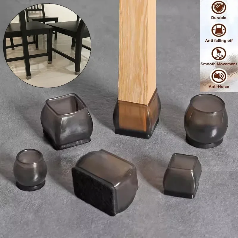 4/8Pcs Black Silicone Chair Legs Non-Slip Caps Furniture Table Legs Felt foot Cover Wood Floor From Scratches Protectors Mat