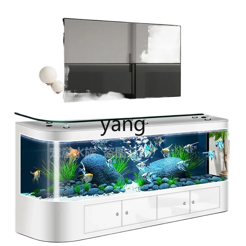 LMM hot bending integrated molding floor fish tank living room large wall back filter aquarium