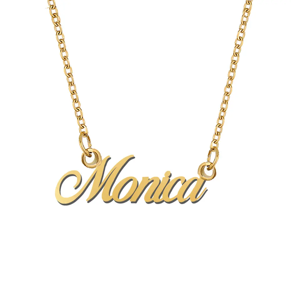 Monica Name Necklace Stainless Steel for Women Jewelry Nameplate Pendant Femme Mothers Girlfriend Gift (Not Customize)