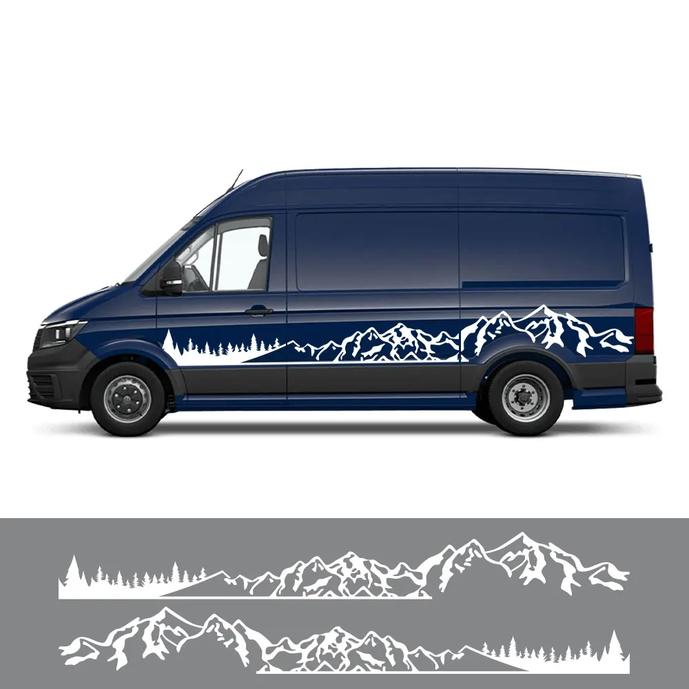 2Pcs/Lot Car Stickers Motorhome Camper Van DIY Stripes Mountain Graphics Decals For Volkswagen VW Crafter Tuning Accessories