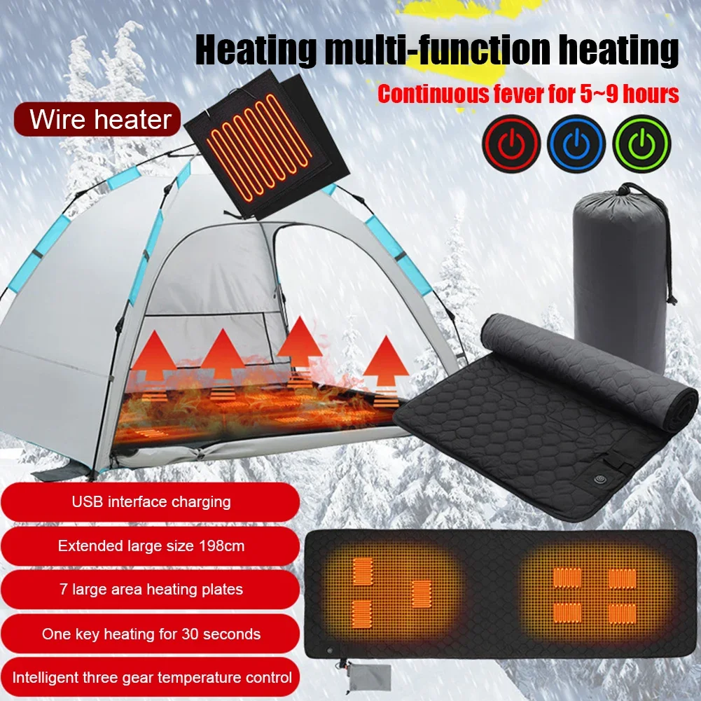 USB Heating Sleeping Mat Outdoor Electric Heating Pads 3-Level Adjustable Camping Tent Sleeping Mattress Thermalpad Foot Warmer