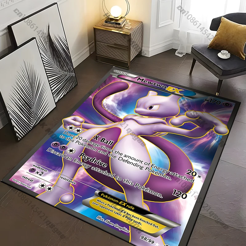 15 Sizes Japanese Anime Pokemon Mewtwo Card Area Rug,Carpet for Living Room Bedroom Sofa Doormat Decoration,Non-slip Floor Mat