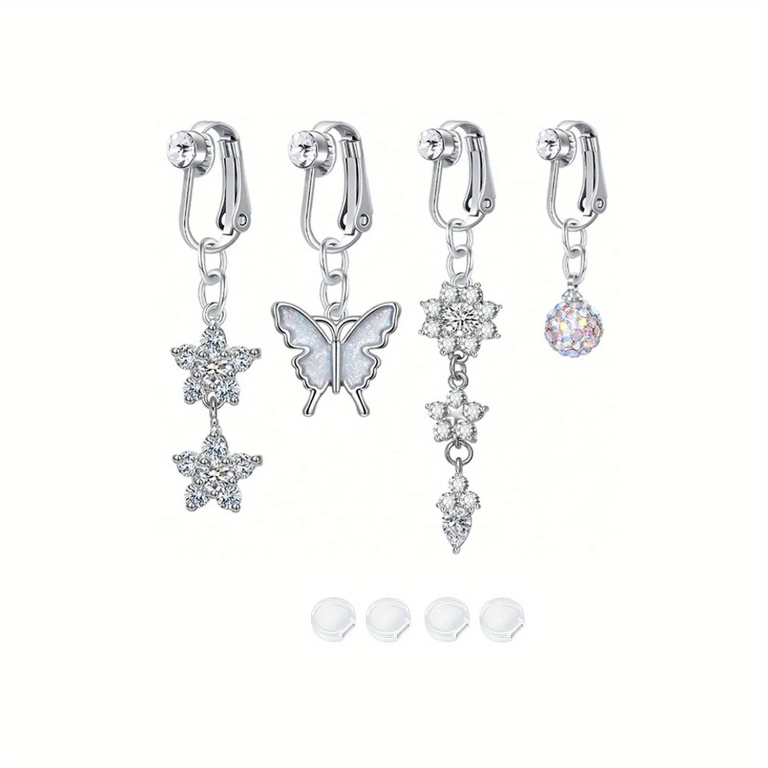 4pcs Boho Elegant Stainless Steel Fake Belly Button Rings