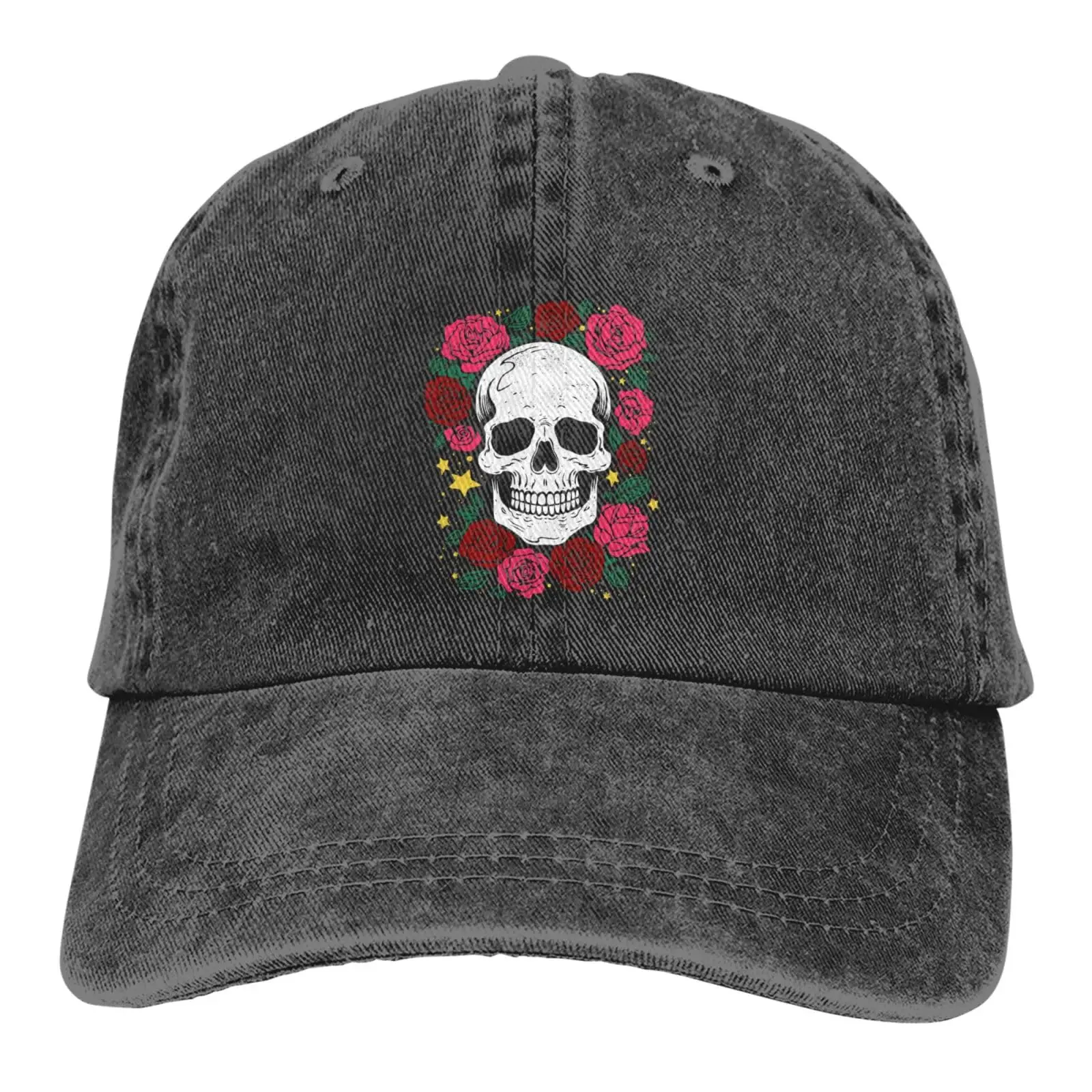 

Skull Roses Baseball Cap for Men Women Golf Dad Classic Denim Hat Washed Cotton Fashion Cap Unisex Adjustable Sports Outdoor