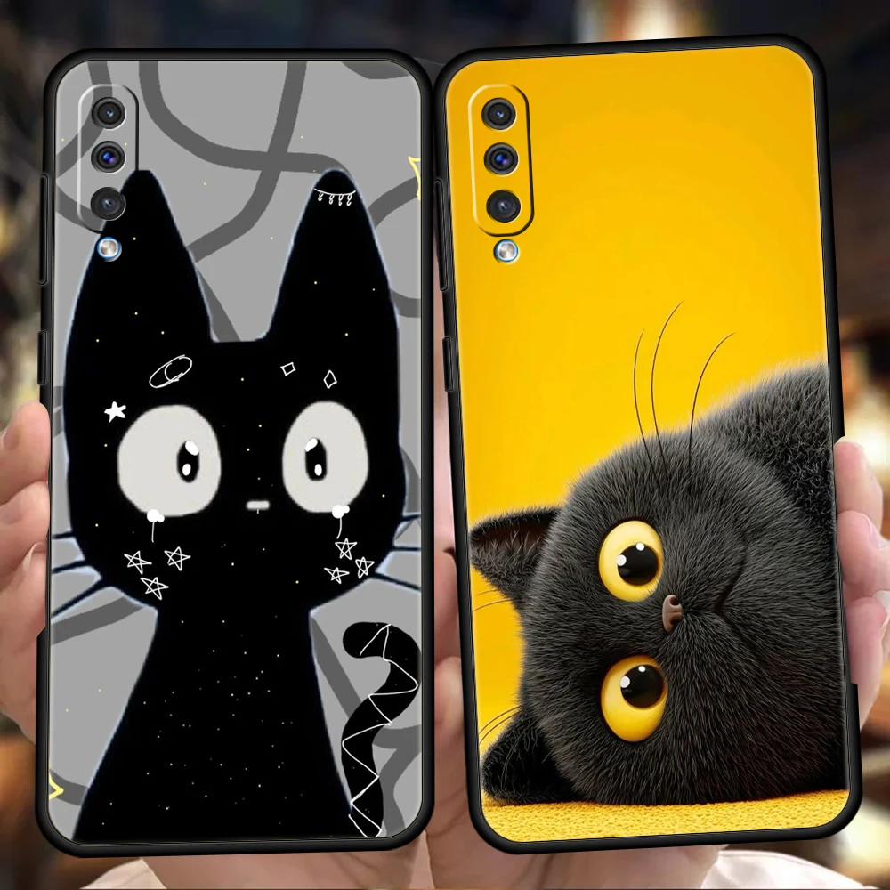 Phone Case for Samsung Galaxy A56 A36 A26 A06 A16 A24 A36 A54 A14 A42 A22 A20 A12 A10 5G Soft TPU Lovely Funny Cartoon Black Cat