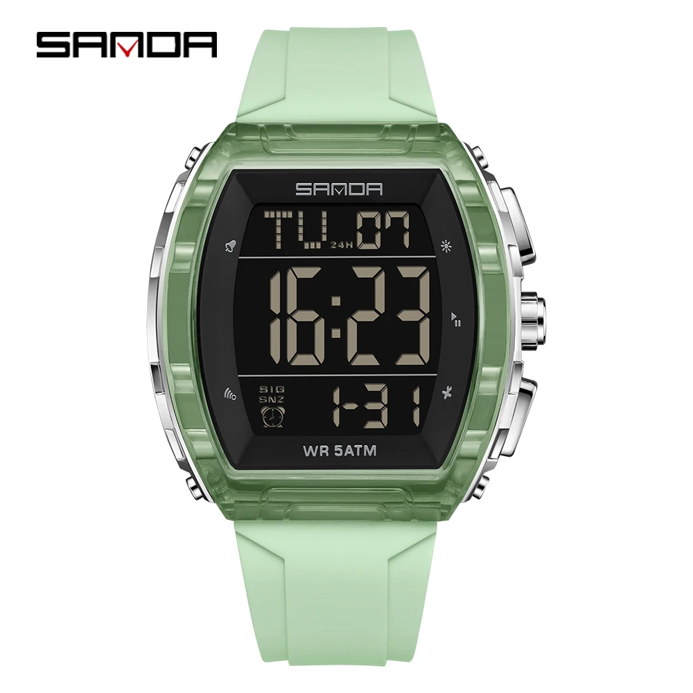 

SANDA SD6286 Модные электронные часы с календарем Светящиеся противоударные водонепроницаемые силиконовые ремешки Спортивные цифровые наручные часы
