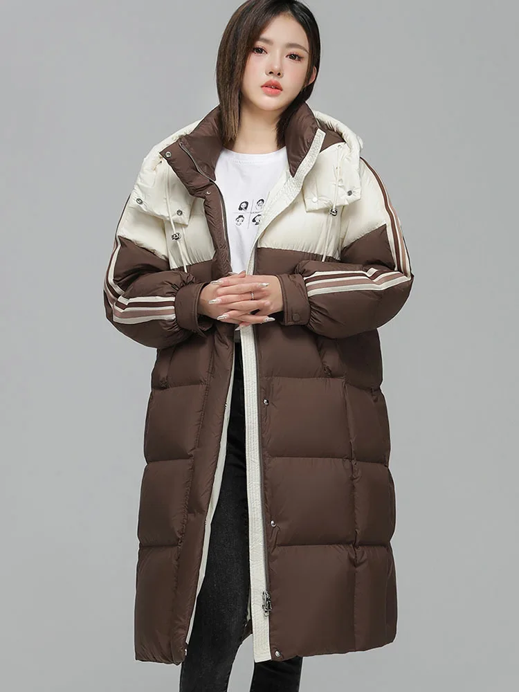 Imagem -04 - Cabolsa Longo com Capuz Coreano Feminino Cabolsa de Inverno Quente Branco Duck Down Parker Fashion 2023