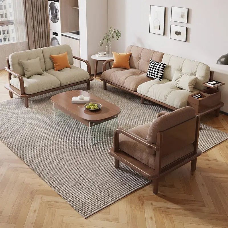 New All Solid Wood Sofa, Straight Position, Multi functional with Storage, Small Unit, Simple Modern Cream Style Fabric Sofa