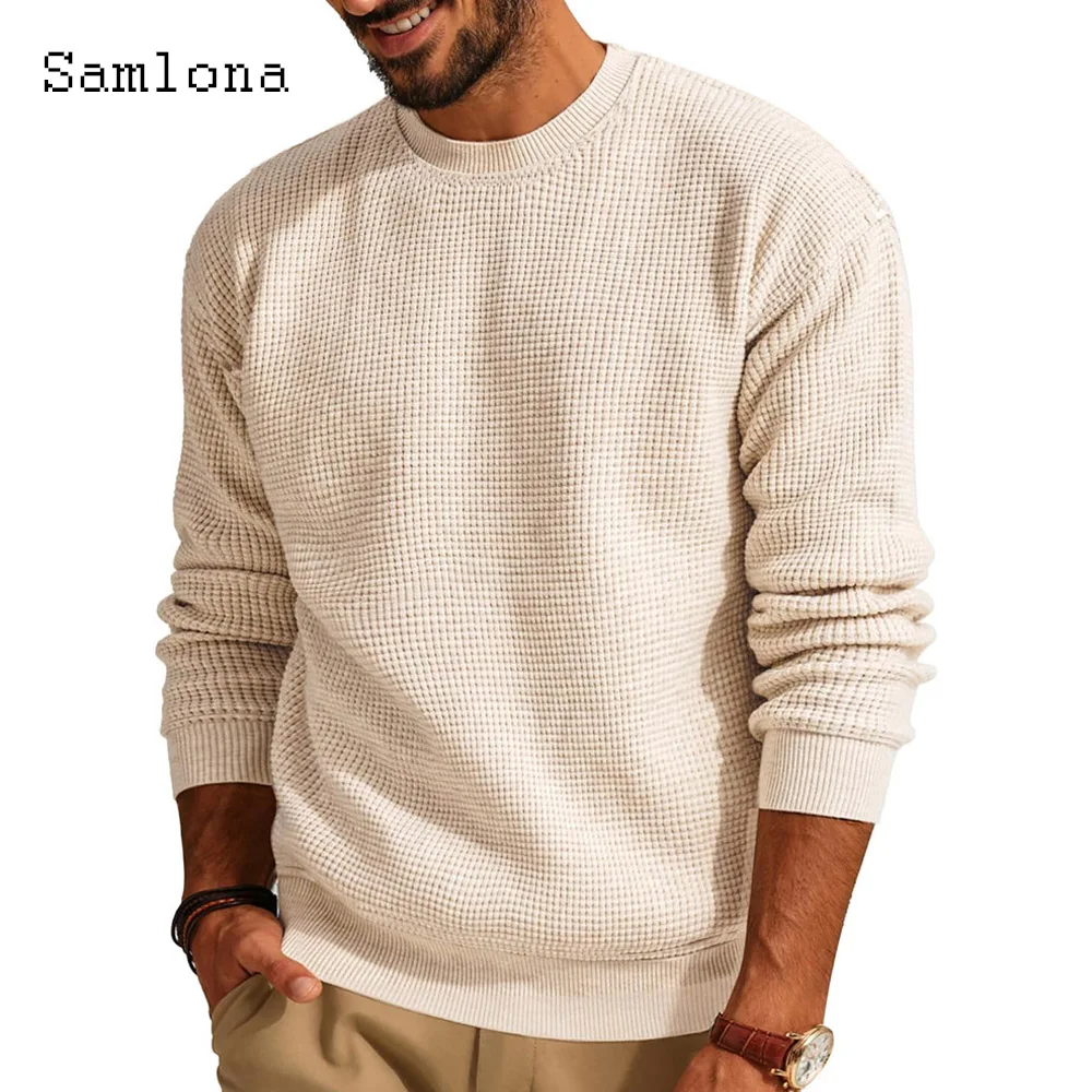 Samlona Men Casual Knitted Sweaters Solid Basic Jumpers Mens Streetwear 2024 America and Europe Fashion Street Top Pullovers