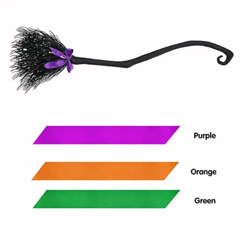 Spooky Halloween Witch Broom with Colorful Ribbon - Perfect Party Decoration and Fun Photo Booth Accessory