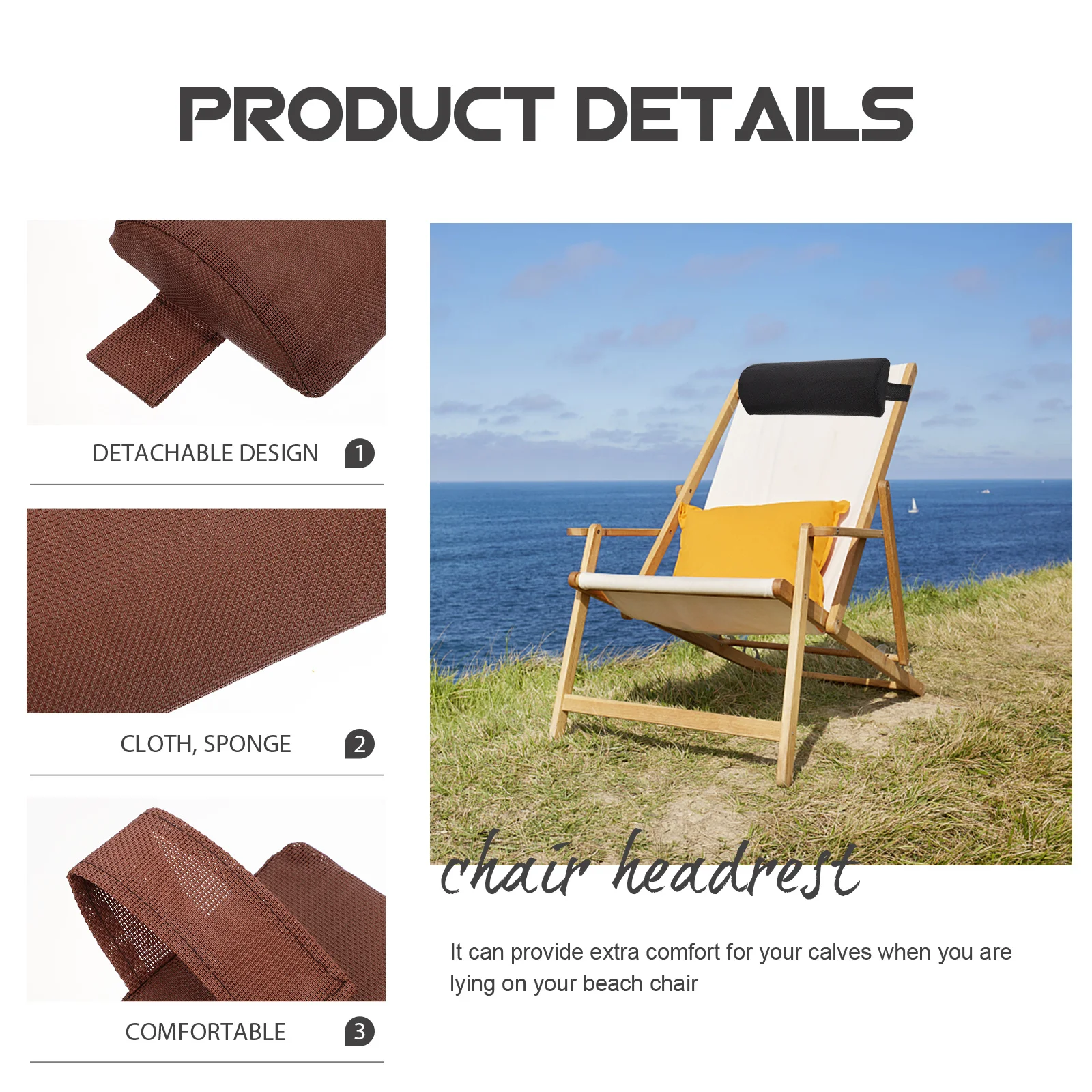 

Professional Beach Chair Headrest Premium Material Flexible Comfortable Detachable Design Elastic Band Easy Install for Folding
