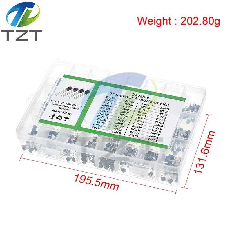 24Values TO-92 Transistor Assortment Assorted Kit Each BC327 BC337 BC517 BC547 BC548 BC549 2N2222 3906 3904 5401 5551 C945 1015