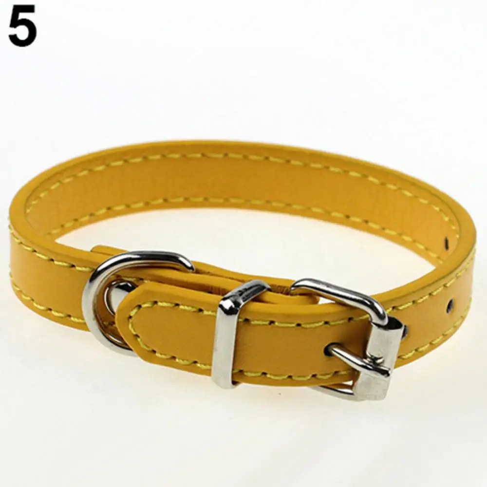 Dog Cute Adjustable Pet Cat Puppy Faux Leather Pure Color Neck Buckle Collar