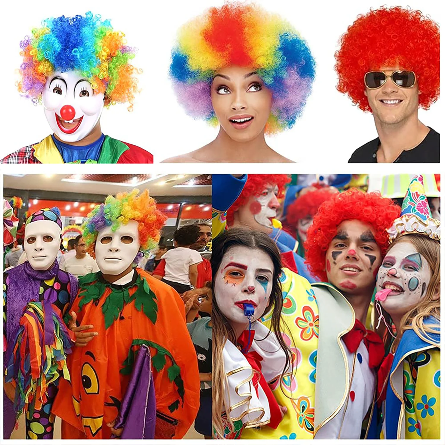 UILYNIU Perruque Clown Arc-en-Ciel – 2 Pièces Bouclées Colorées, Idéale Pour Carnaval, Halloween, Fête Disco Et Déguisement Fun !