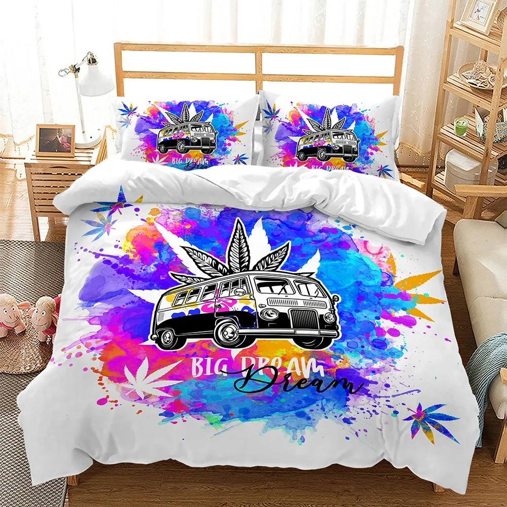 Camper Time Print Bedding Set 3D Camping Car Duvet Cover Travel Theme Cartoon Camping Comforter Cover Full King for Teens Adult