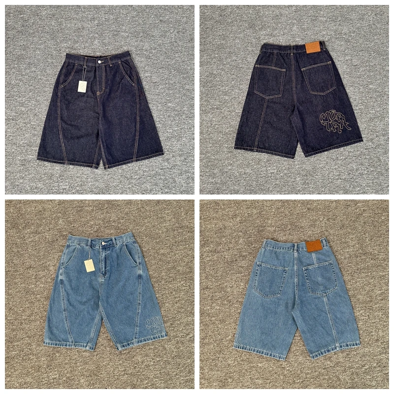 

Mertra вышитый логотип в стиле хип-хоп, свободные джинсы High Street Five-Quarter, повседневные свободные леггинсы для мужчин и женщин