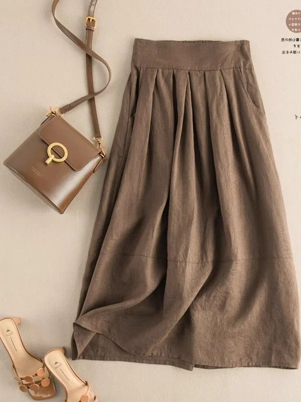 

Свободная юбка средней длины, стройнящая, повседневная, А-силуэт, с высокой талией, однотонная, для офиса, женская, модная, летняя новинка