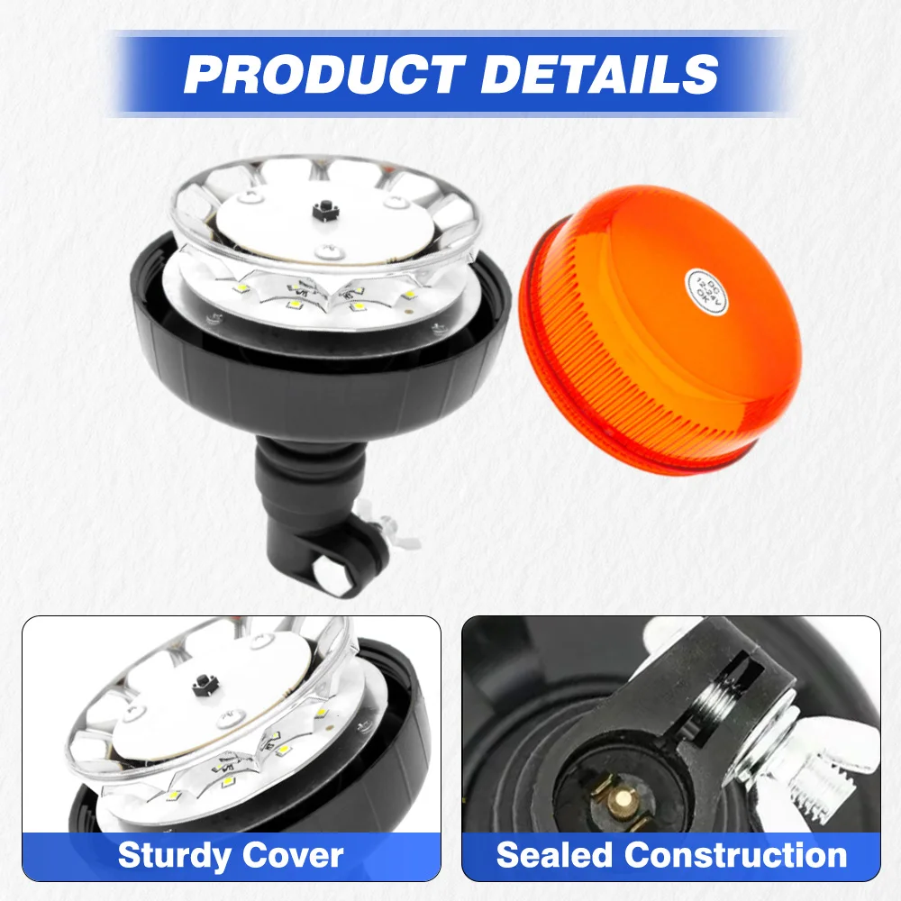1pc yellow light 12-30V 12 LED pole mounted roof flashing light fit for construction vehicles, trucks, trailers, UTV tractors