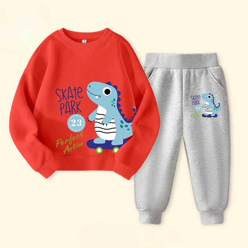 Autumn Children Boy Clothes Set Kid Girls Dinosaur Printed Sweatshirts Pullover Top & Pants Bottom 2pcs Outfits Baby Tracksuits