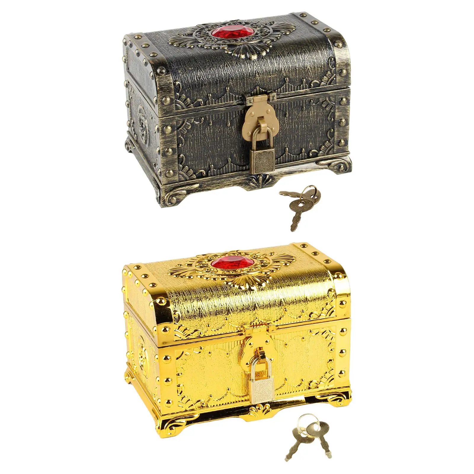 Pirate Treasure Chest with Lock Themed Party Favors Coin Box Antique Color Adventurous Treasure Box for Boys Girls Kids Children