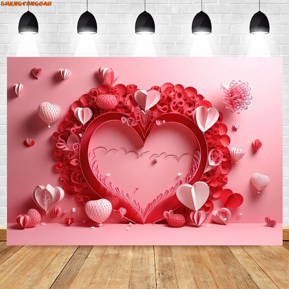 Toile de fond romantique de la journée de Léon, 14 février, scènes de Léon, coeur d'amour rouge, fond de photographie de portrait de mariage floral