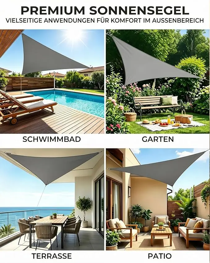 Dreieckiges Schattenzelt, UV-Schutz, mit Befestigungssets für Terrasse, Pool, Strand, Garten, Sonnenschutzzelt – Detail 6