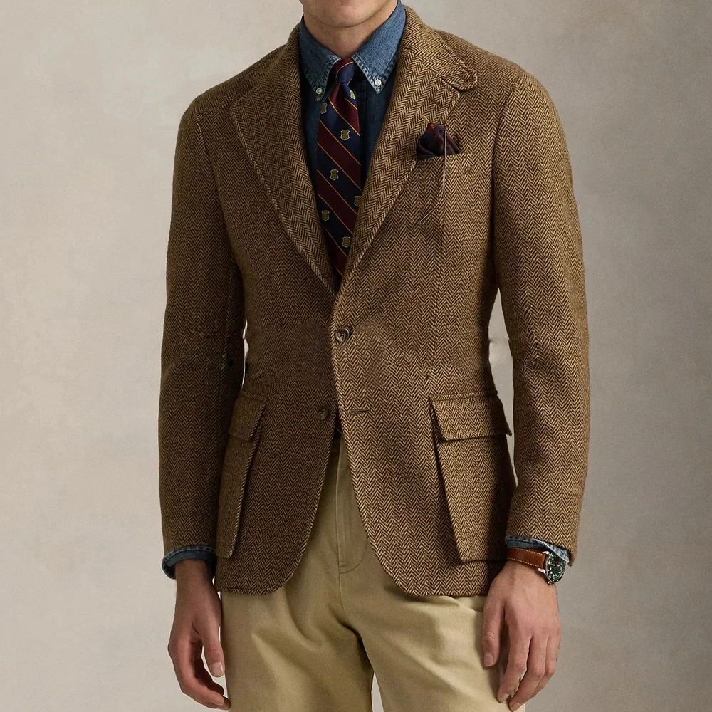 Hanya Jaket 1 Buah Pria Serbaguna Baru Musim Dingin Kasual Pria Herringbone Pria Mantel Musim Dingin Kerah Mantel Pria Pakaian Musim Gugur Pria Mantel