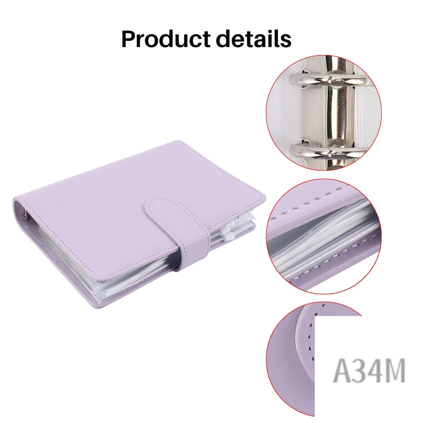 A34M-14 Binder Bags A6 With Leather Binder Cover, 6 Rings Budget Binder With Cash Envelope, Money Saving Binder