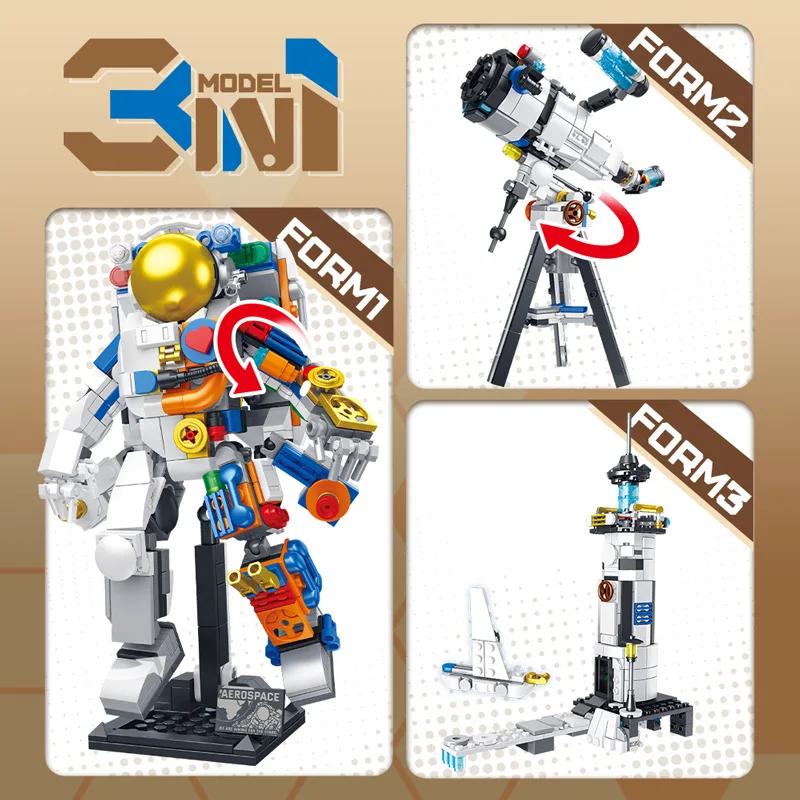 3 IN 1 Astronaut Model Building Block Toys Sets Space Station Explorer Space Arrow Mini DIY Bricks Puzzled Toys For Kids Boys