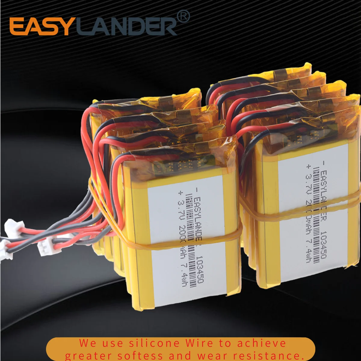 

10PCS/Lot Silicone Wires JST2.0mm 2pin 3.7V 2000mAh 103450 Rechargeable Lithium Li-ion Polymer Battery Lipo Batteries
