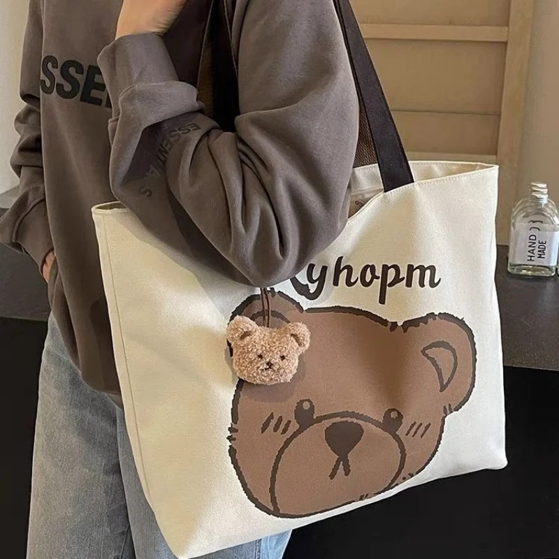 

Commuting Cartoon Ins Single Shoulder Large Capacity Student Bag Tote Versatile Student Classroom Canvas Handbag