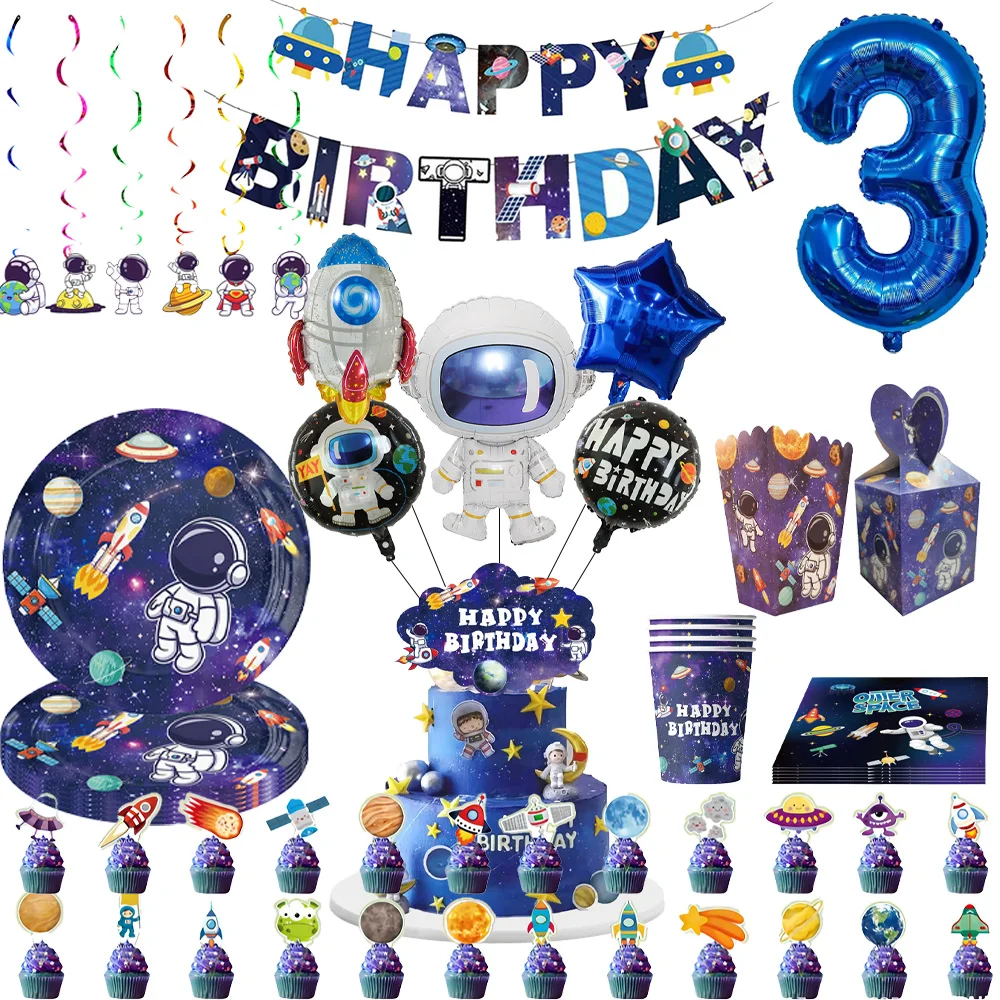 

Astronaut Themed Birthday Party Decorations Dinnerware Sets Space Saucer Balloons Birthday Banners Children's Baptisms Parties