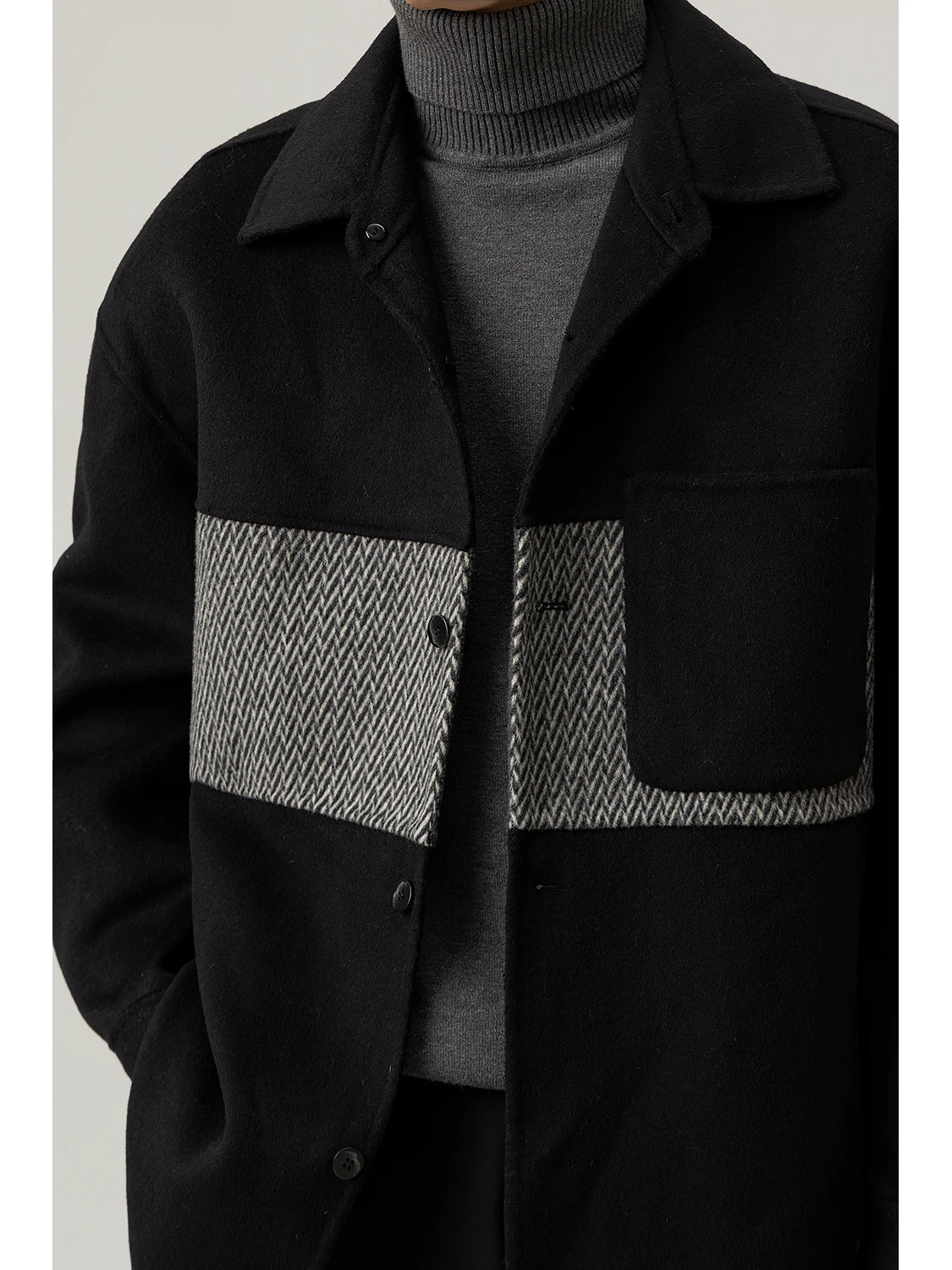 

Двусторонняя шерстяная куртка мужская свободного кроя с цветными блоками, модная верхняя одежда в молодежном стиле, с длинными рукавами, на одной пуговице