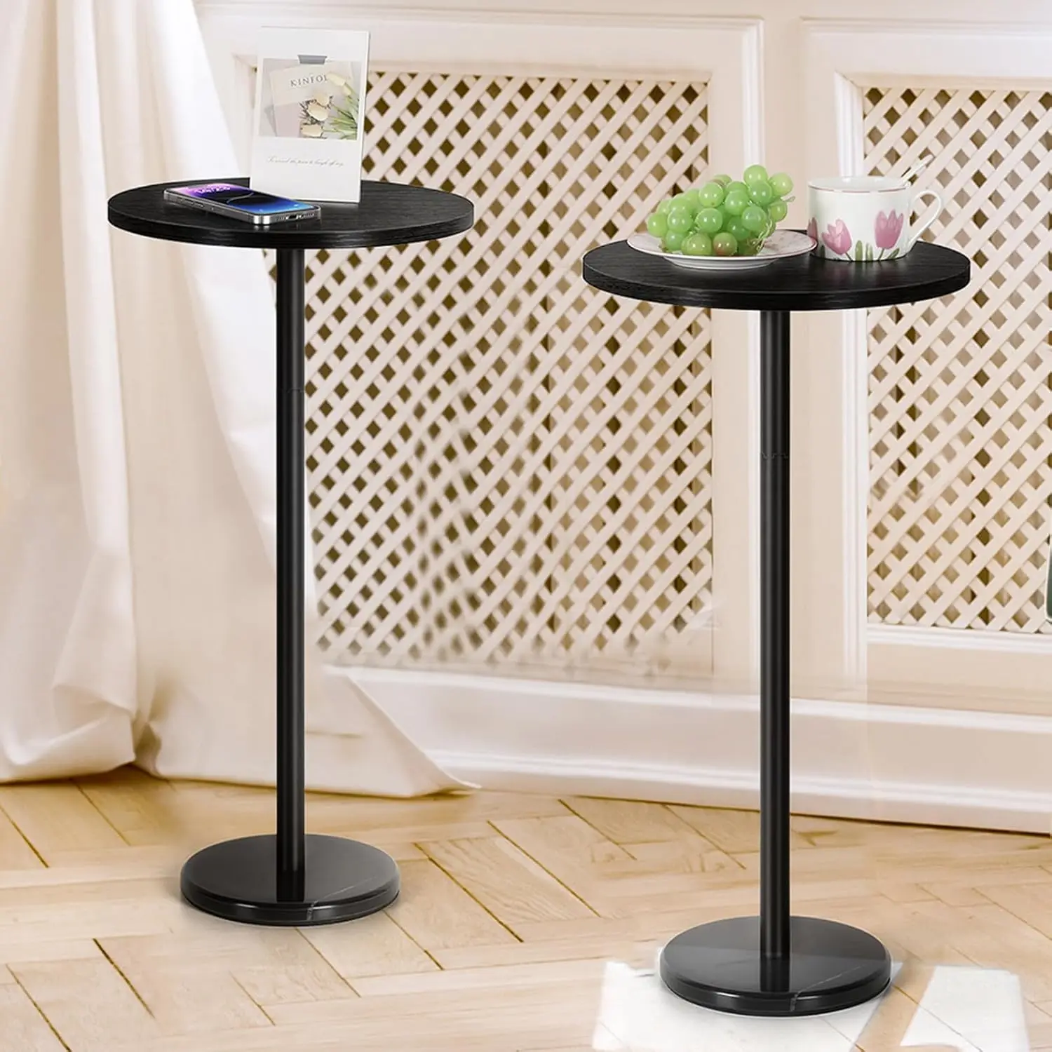 Smusei Drink Tables For Small Spaces Pedestal Side Table Set Of 2 Small Round Side Tables With Marble Base Black Pedestal Stand