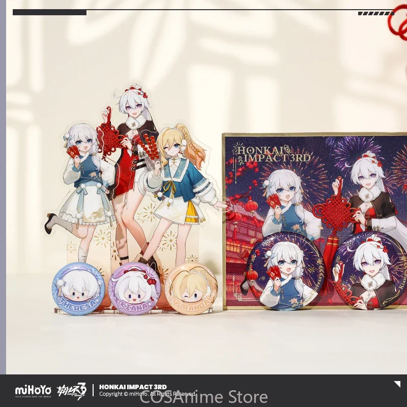 Mihoyo juego oficial de Anime Honkai Impact 3 Kiana Theresa caja de regalo insignia Pin soporte acrílico Cosplay 2025 regalo colección de seguidores