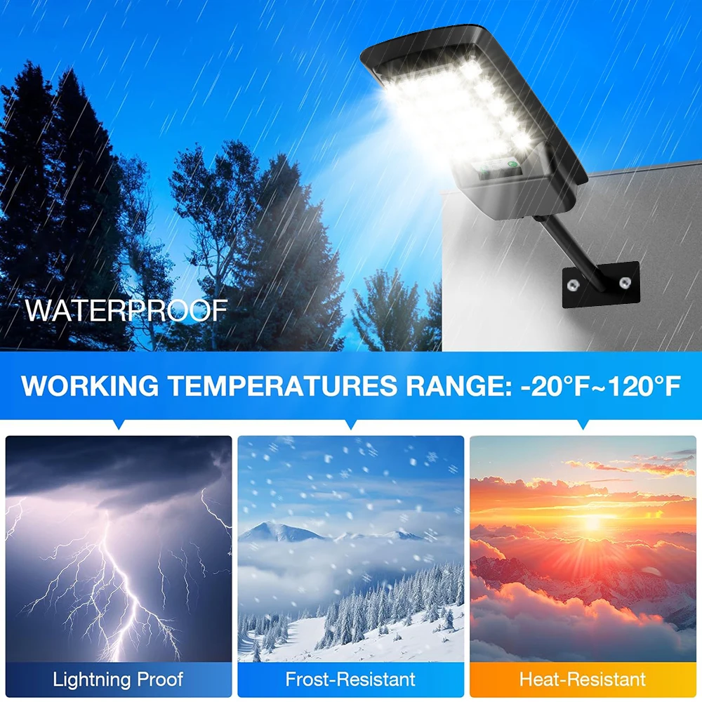 140 LED Solar Light Outdoor Solar Street Light, 6000mAh Waterproof Automatic Sensing Street Light with Remote for Garage Garden