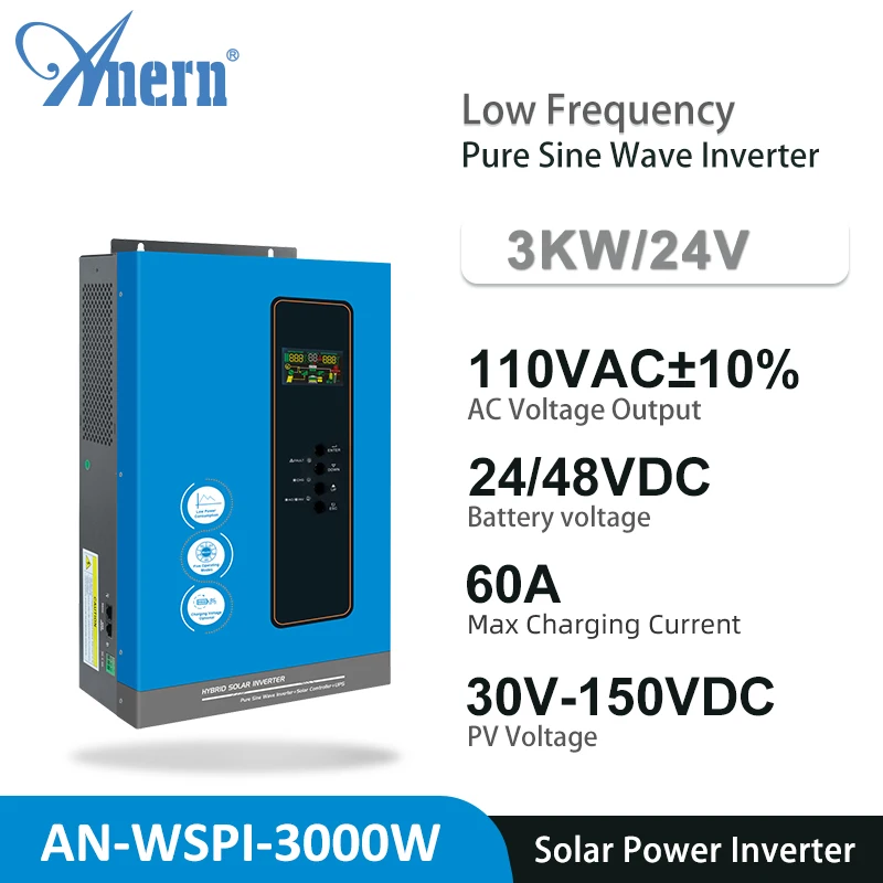 

Anern 3000W 24V Low Frequency Pure Sine Wave Inverter with MPPT Controller 60A Solar Power Inverter