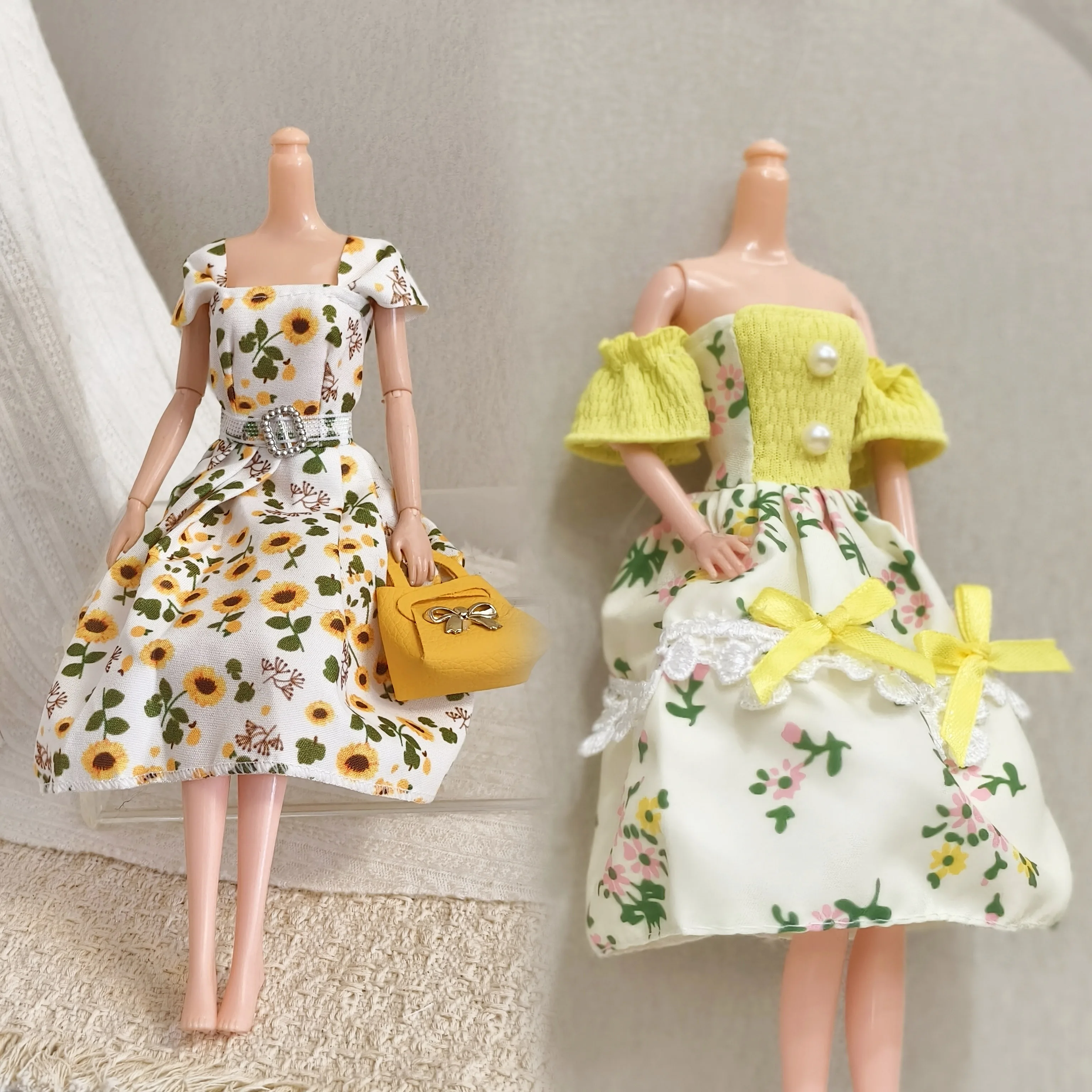 

30cm/11.5inch doll dress, sunflower/floral skirt, early spring pastoral off-the-shoulder floral princess dress, sweet sunflower